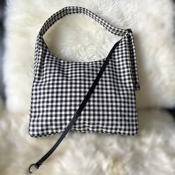 NWT Baggu Regular Shoulder Bag - Black & White Gingham - Picture 3 of 8